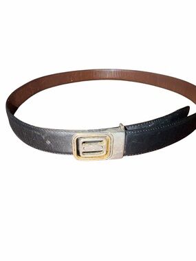 Black and Brown Reversible Leather Belt with Gold-Tone Buckle waist 40